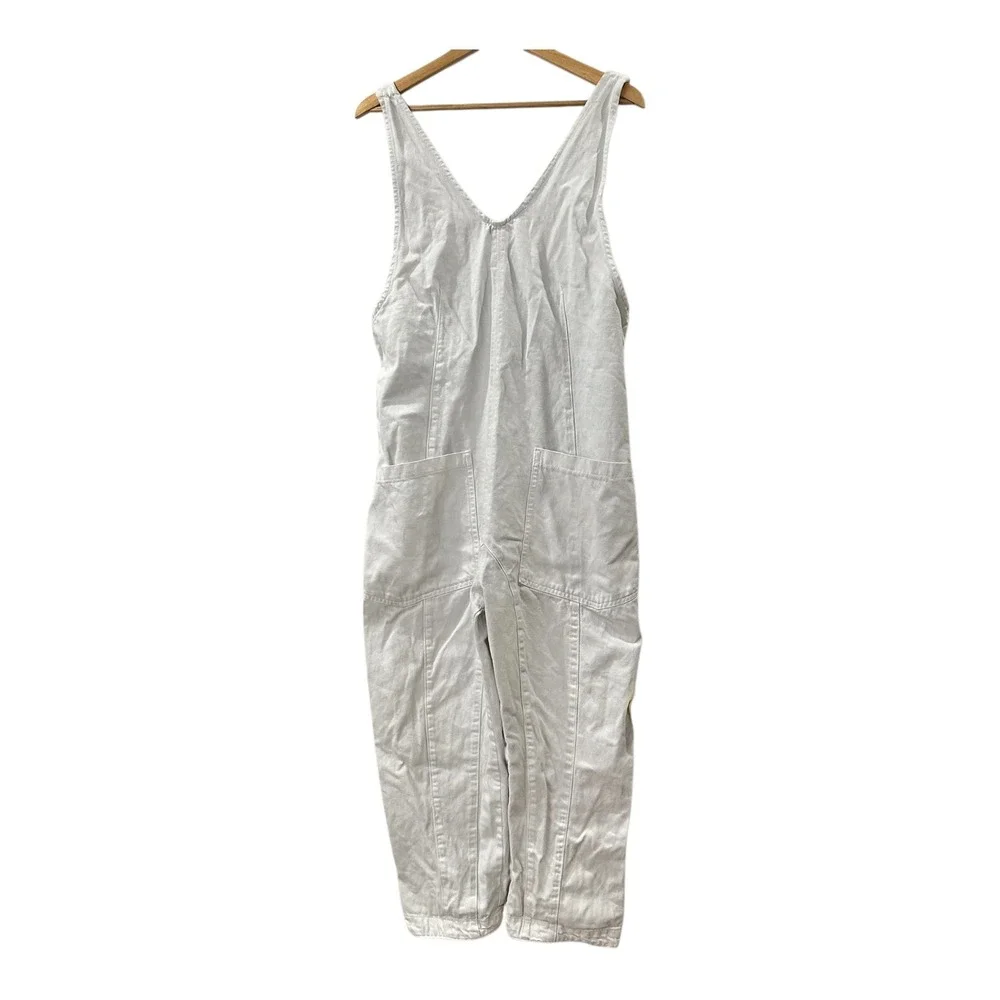 We The Free High Roller Railroad Jumpsuit M White Denim Overalls Barrel Leg